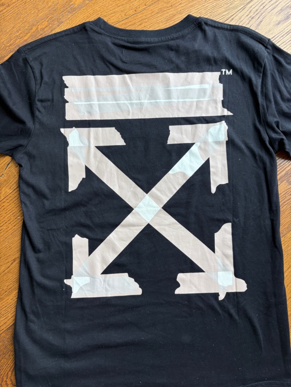 Off-White Black Short Sleeve Tee with Tan Graphic